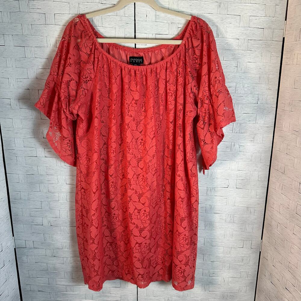 Enfocus woman mod lace short dress bell sleeve pink bohemian Whimsigoth plus Sz